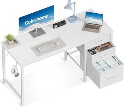 Coleshome Escritorio con 3 Cajones de Tela, 120x48cm...